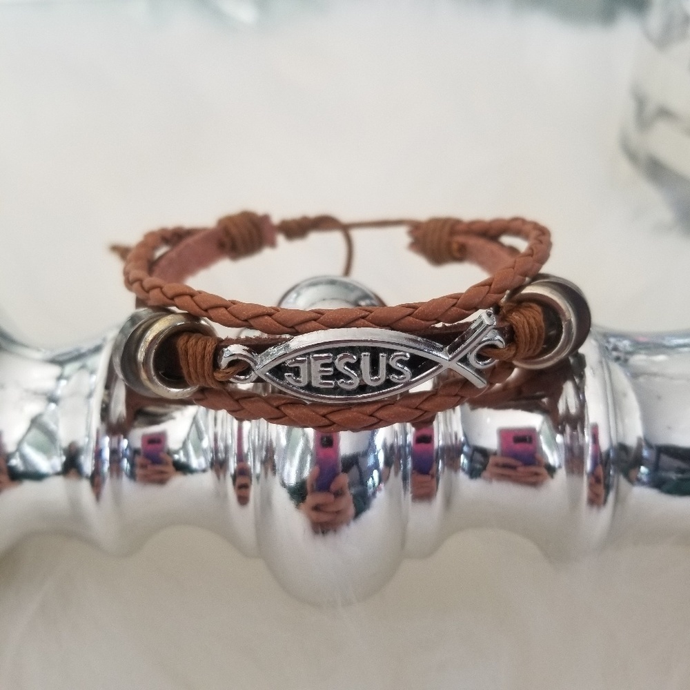 Tan silver JESUS bracelet
